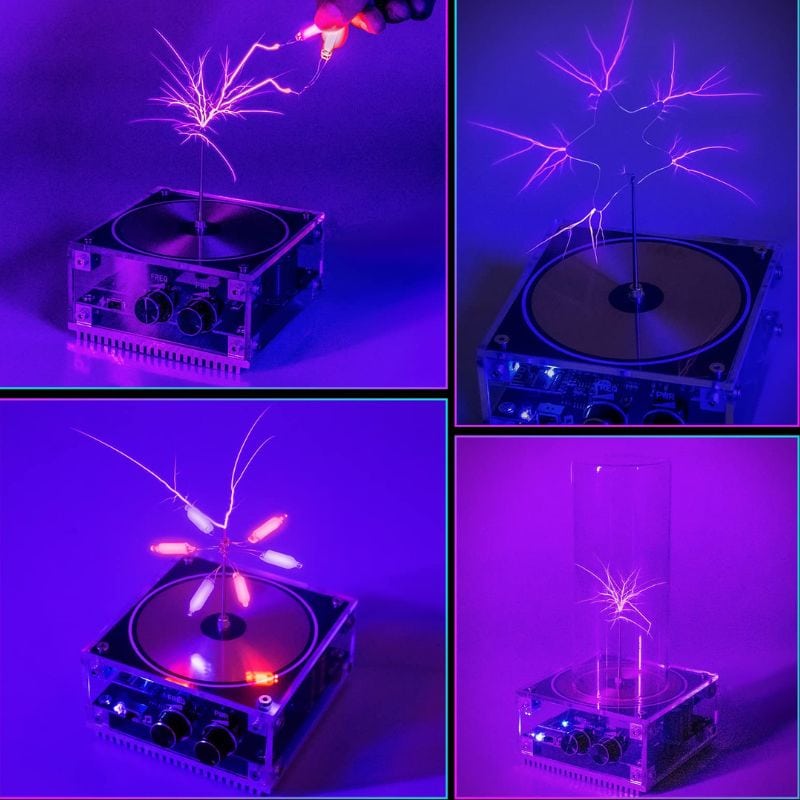 Färgade plasma blixtar på DJ-platta, visuell och dekorativ vetenskaplig demonstration.