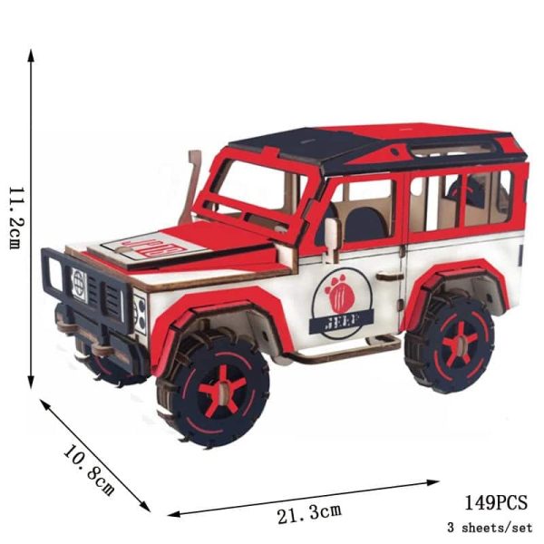 Utbildande 4x4 träfordon för barn, miniatyrmodell med exakta dimensioner, perfekt för att stimulera fantasin och lärandet hos unga fordonsentusiaster.