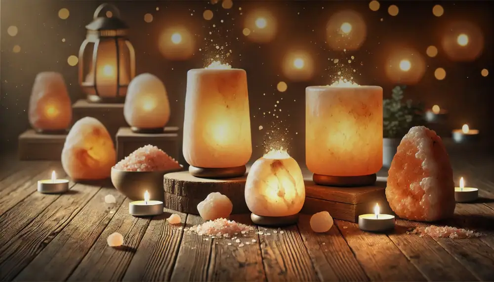 Himalayasaltlampa, varm och naturlig dekoration för inredning, avslappnande atmosfär, mjukt ljus, naturlig sten, zen-dekoration, mysig atmosfär.
