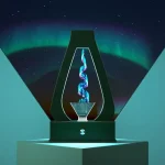 Dekorativ vetenskaplig lampa med ljusslinga, idealisk för kontors- eller studiemiljö, inspirerad av vetenskap och forskning.