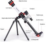 Astronomiskt teleskop med stativ, objektiv, spegel, okular och tillbehör för att observera himlen. Perfekt för amatörastronomi och vetenskaplig inredning.