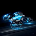 FPV-racedrönare med lätt ram, kraftfulla motorer och blå LED-belysning för snabba och precisa flygningar.