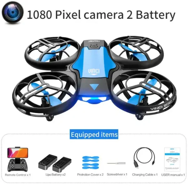 FPV-drönare med 1080p kamera, fjärrkontroll, batteri och tillbehör för immersiv flygning. Perfekt för luftfotografi och teknologisk fritid.