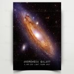 Andromedagalaxen, bild av universum, vetenskapsdekoration, kosmisk affisch, väggdekoration, astrofysik, kosmos, rymd, galax, vetenskaplig dekoration, astronomi-affisch, vetenskapligt objekt.
