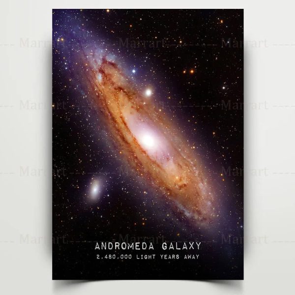 Andromedagalaxen, bild av universum, vetenskapsdekoration, kosmisk affisch, väggdekoration, astrofysik, kosmos, rymd, galax, vetenskaplig dekoration, astronomi-affisch, vetenskapligt objekt.