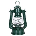 Vintage campinglampa i mörkgrön, idealisk för utomhusaktiviteter, med en klassisk och robust design, perfekt för vetenskaplig eller utomhus inredning.