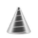 Pyramid i silverfärgad metall med böjda linjer, samtida design, idealisk för vetenskaplig eller modern dekoration.