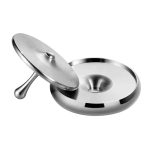 Elegant rostfri stålaskkopp med avtagbart lock, perfekt för inomhus- eller utomhusbruk, som ger en modern touch till din vetenskapliga eller dekorativa inredning.