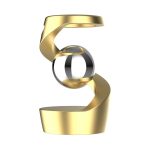 Nummer 2: Vetenskaplig skulptur i guld- och silverfärgad metall, som representerar en stiliserad molekylstruktur, idealisk för kontorsinredning eller vetenskapligt utrymme.