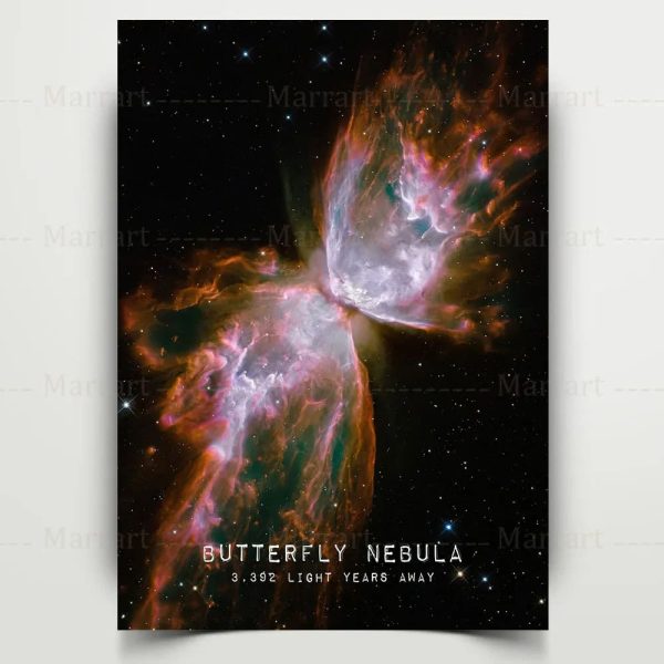 Butterfly-nebulosan, en vacker kosmisk formation som liknar en fjäril, belägen cirka 3 300 ljusår från jorden, som illustrerar universums skönhet.