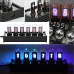 Nixie-klocka med urladdningstuber för digital visning, modern industriell design, idealisk för vetenskaplig eller geek-dekoration.