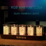 RGB Nixie-klocka med regnbågsbelysning, vintage digital display, vetenskaplig dekoration, perfekt för ett kontor eller ett modernt rum.