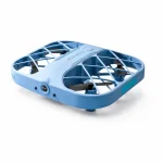 Lätt quadcopter-drönare för luftfotografi, övervakning och fritid, med blå plastram och svarta propellrar.