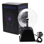 Plasma Light-vase med glaskula och svart bas, LED-belysning för vetenskaplig inredning och modern atmosfär.
