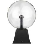 Dekorativ elektrisk glödlampa i transparent glas med svart bas, perfekt för vetenskaplig eller industriell inredning.