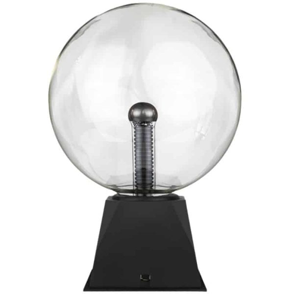 Dekorativ elektrisk glödlampa i transparent glas med svart bas, perfekt för vetenskaplig eller industriell inredning.