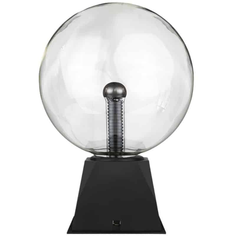 Dekorativ elektrisk glödlampa i transparent glas med svart bas, perfekt för vetenskaplig eller industriell inredning.