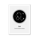 Illustration av det astrologiska tecknet Lejonet med stjärnbilden Leo, som representerar kreativitet, passion och generositet, perfekt för vetenskaplig inredning.
