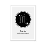 Illustration av konstellationen Skorpionen med sina stjärnor och sin distinkta form, som representerar det astrologiska tecknet Skorpionen.