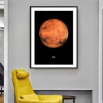 Affisch av planeten Mars med geologiska detaljer, inramad i svart, idealisk för vetenskaplig eller pedagogisk dekoration.