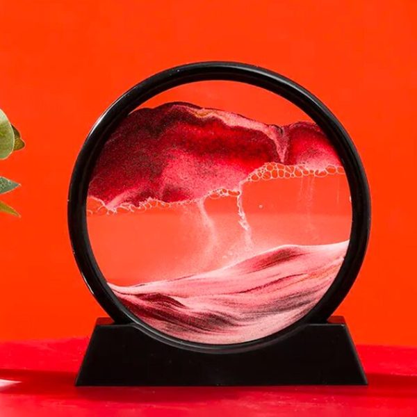 Färgad vätskevortex i en glasram, som skapar en hypnotisk visuell effekt med nyanser av röd, rosa och vit. Perfekt för modern vetenskaplig inredning.