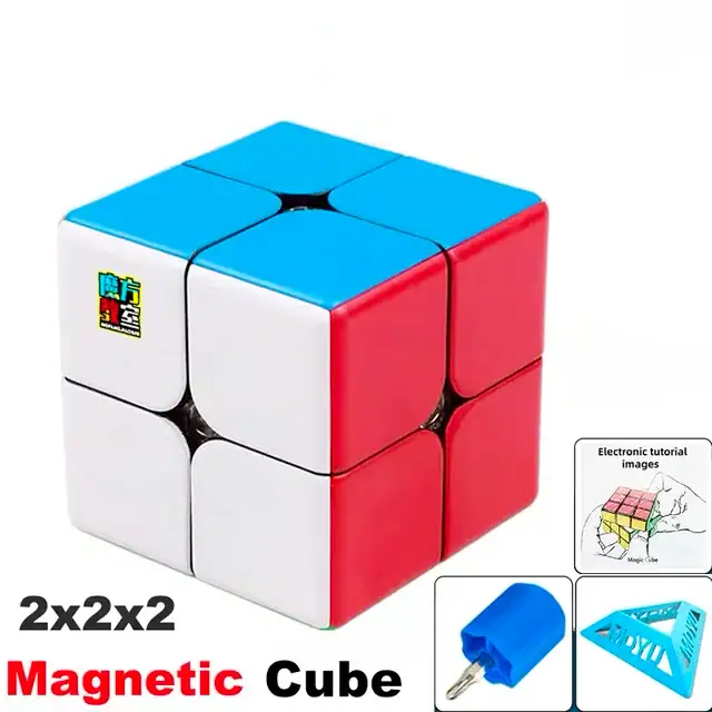 Magnetisk kub 2x2x2 för pussel och vetenskaplig inredning, med färger i vitt, rött och blått, idealisk för vetenskaps- och pusselentusiaster.
