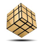 Rubik's kub i trä med svart ram, elegant och modern design, perfekt för dekoration eller som vetenskapligt objekt.