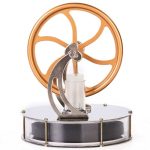 Newton-pulley med glascylinder, klassisk fysikdemonstration som illustrerar bevarande av rörelsemängd och kinetisk energi.