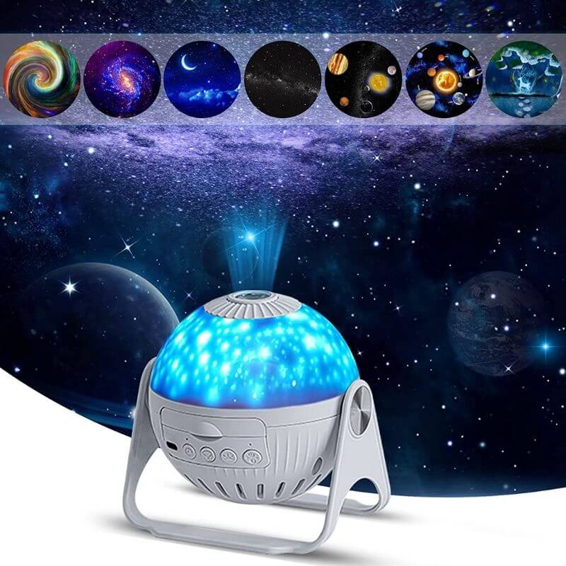 Stjärnprojektor med kosmiskt design, perfekt för vetenskaplig inredning och avkopplande atmosfär. Skapa en rymdatmosfär i ditt hem med denna innovativa lampa.