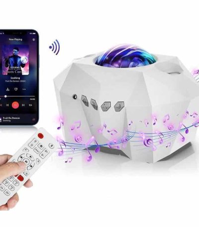 Innovativ vetenskaplig högtalare med ljusprojektion och musikströmning via smartphone, perfekt för vetenskaplig dekoration och atmosfär.