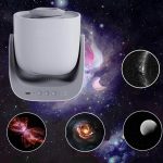 Rymdbildprojektor med projektioner av galaxer, nebulosor och planeter, perfekt för vetenskaplig och pedagogisk dekoration.