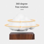 Moln som roterar 360 grader med pilar som visar fri rotation, placerat på en träbas, som illustrerar konceptet av 360 graders rotation.