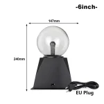 Taktile plasma-lampa på 25 cm med svart bas och glasboll, kontrollerbar med beröring, idealisk för vetenskaplig dekoration och modern atmosfär.