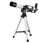 Svart och vit astronomisk kikare med stativ, idealisk för att observera stjärnor och planeter, perfekt för vetenskaps- och astronomientusiaster.