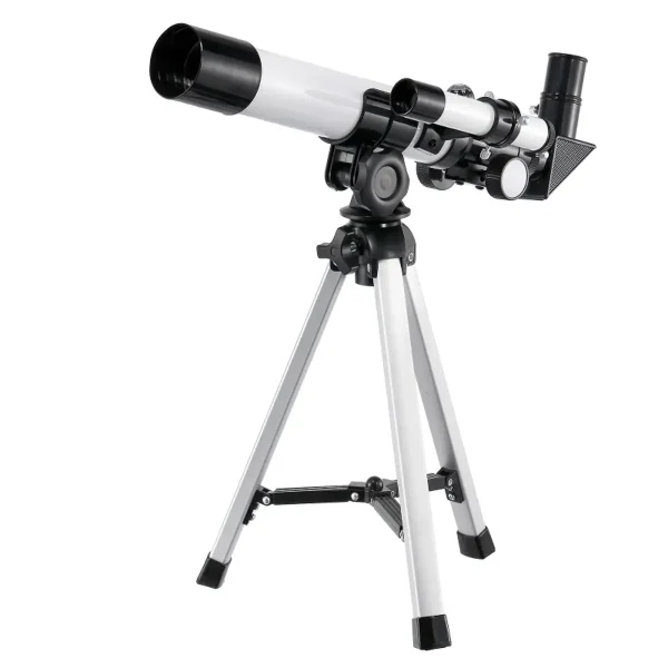 Svart och vit astronomisk kikare med stativ, idealisk för att observera stjärnor och planeter, perfekt för vetenskaps- och astronomientusiaster.