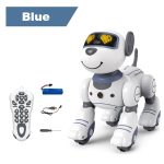 Interaktiv utbildningsrobot med fjärrkontroll, uppladdningsbart batteri och tillbehör för lekfullt lärande och utveckling av färdigheter hos barn.