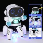 Interaktiv utbildningsrobot för barn med musik, neonlys och dans. Perfekt för att stimulera kreativitet och lärande hos unga, denna roliga robot erbjuder flera lekfulla funktioner.