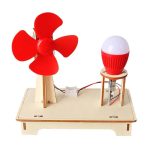 Miniatyrfläkt och LED-glödlampa på pedagogisk plattform för vetenskapliga experiment och utbildningsaktiviteter.