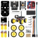 En programmerbar robot med motorer, sensorer och delar för STEM-projekt.