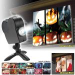 Projektor med Halloween- och jul-effekter, som visar skrämmande och festliga bilder för att skapa en uppslukande atmosfär.