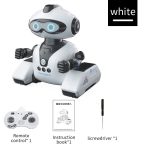 Vit programmerbar utbildningsrobot med fjärrkontroll, manual och skruvmejsel inkluderad, idealisk för att lära sig robotik och programmering hos barn och nybörjare.