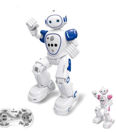 Programmerbar utbildningsrobot för barn med fjärrkontroll och interaktiva funktioner.