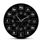 Visar en modern design av en klocka som integrerar kemiska element från det periodiska systemet.