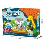 Set med vetenskapliga experiment för barn över 3 år, inklusive färgglada tillbehör för att utföra roliga och lärorika experiment i en djur- och vetenskapsvärld.