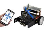 Programmerbar utbildningsrobot med smartphone och sensorer, idealisk för att lära sig robotik och programmering.
