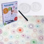Utbildningsspel Spirograph med 8 skivor, pennor och papper för att skapa färgglada geometriska mönster, idealiskt för att stimulera kreativitet och vetenskapligt lärande.