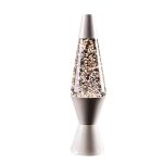 Glittrande Lava-lampa med silverfärgad bas, idealisk för vetenskaplig eller modern dekoration. Lägger till en touch av glans och mystik till ditt hem.