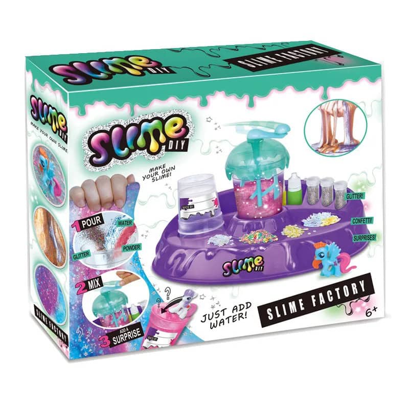 DIY slime-tillverkningskit med färgglada tillbehör för att skapa personliga slimes, idealiskt för barn från 6 år, främjar kreativitet och vetenskapligt lärande.