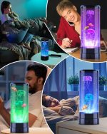 Vetenskaplig LED-lampa med animerade färgglada maneter för inredning.