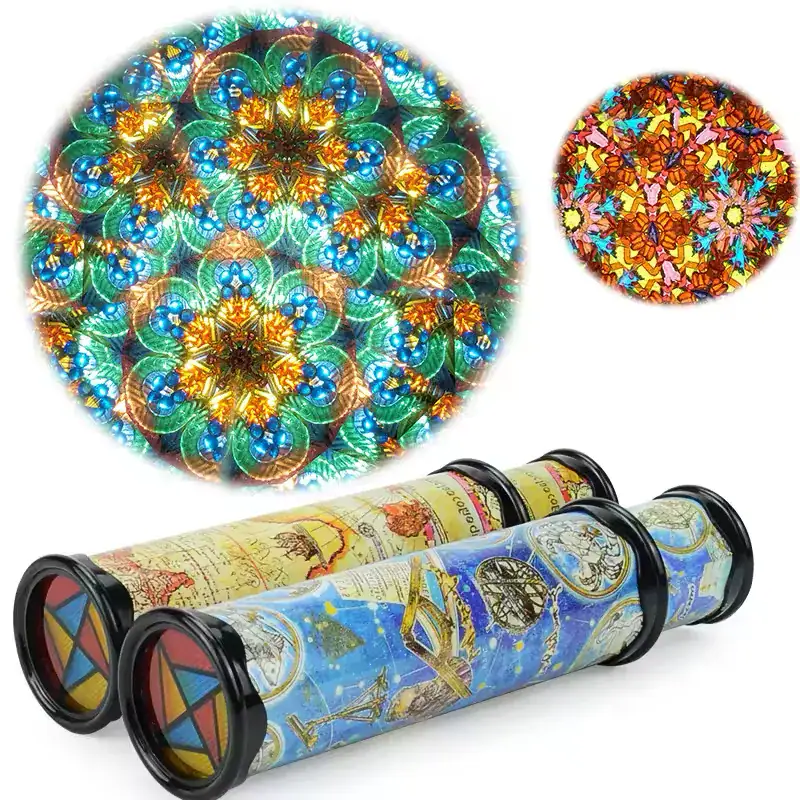 Färgglada mandalas och komplexa mönster, tillsammans med teleskop för astronomientusiaster, perfekta för att dekorera ett vetenskapligt utrymme eller ett kontor med en konstnärlig touch.